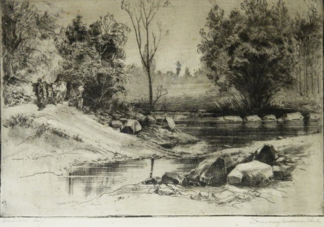 Alsóörsi táj / Landscape in Alsóörs (rézkarc / etching, 1950-es évek / 1950s)