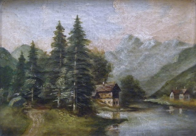 Alpesi táj (valószínűleg képeslap után, 1900) / Alpine landscape (probably after a postcard, 1900) 